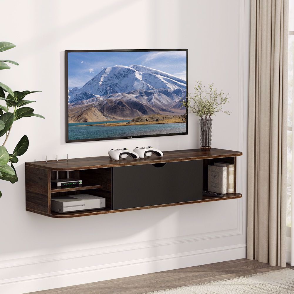 Tribesigns Rustic Wall Mounted Media Console With Door With Regard To Off Wall Tv Stands (View 7 of 15)
