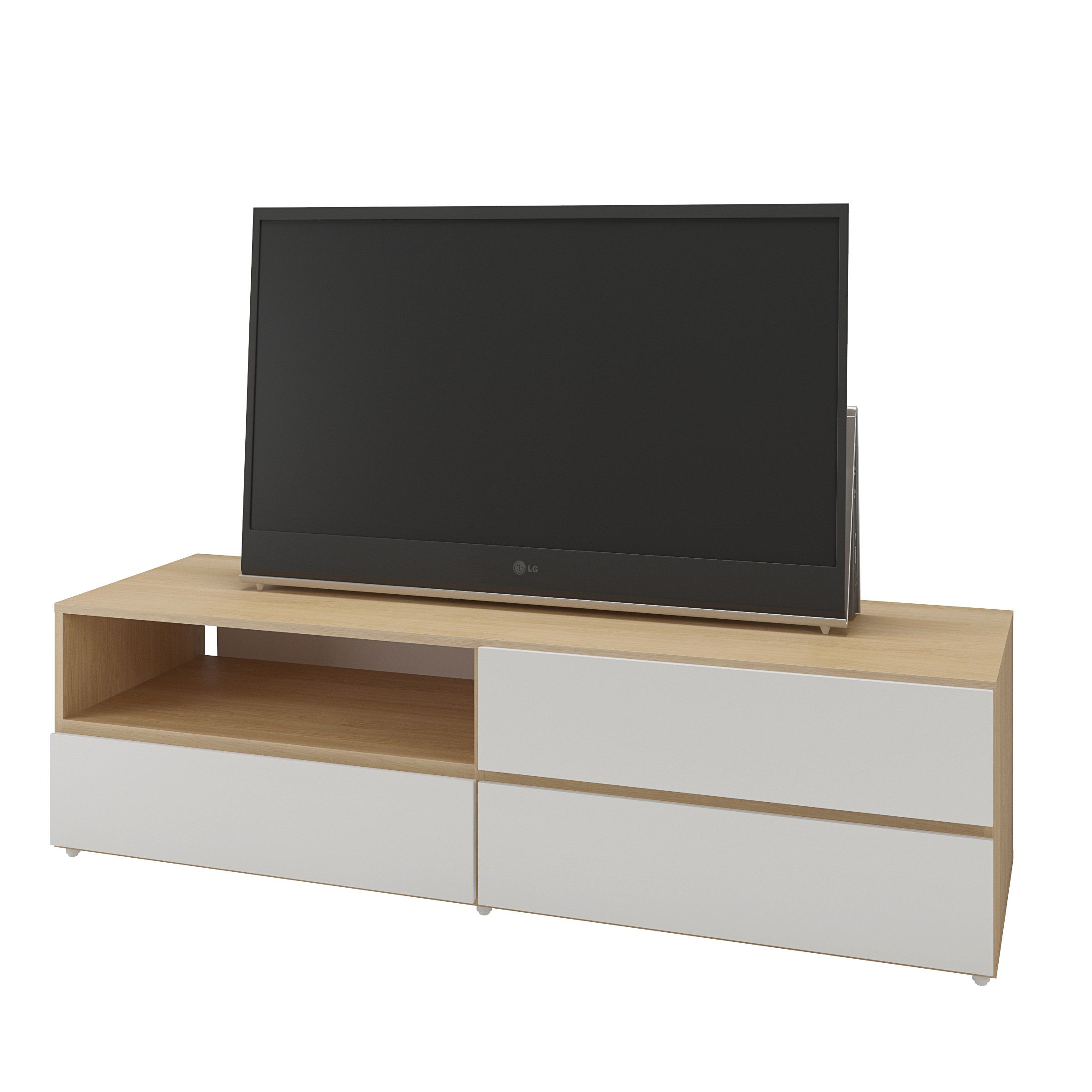 Trilogy 60 Inch Tv Stand, White And Natural Maple With Maple Tv Stands (View 9 of 15)
