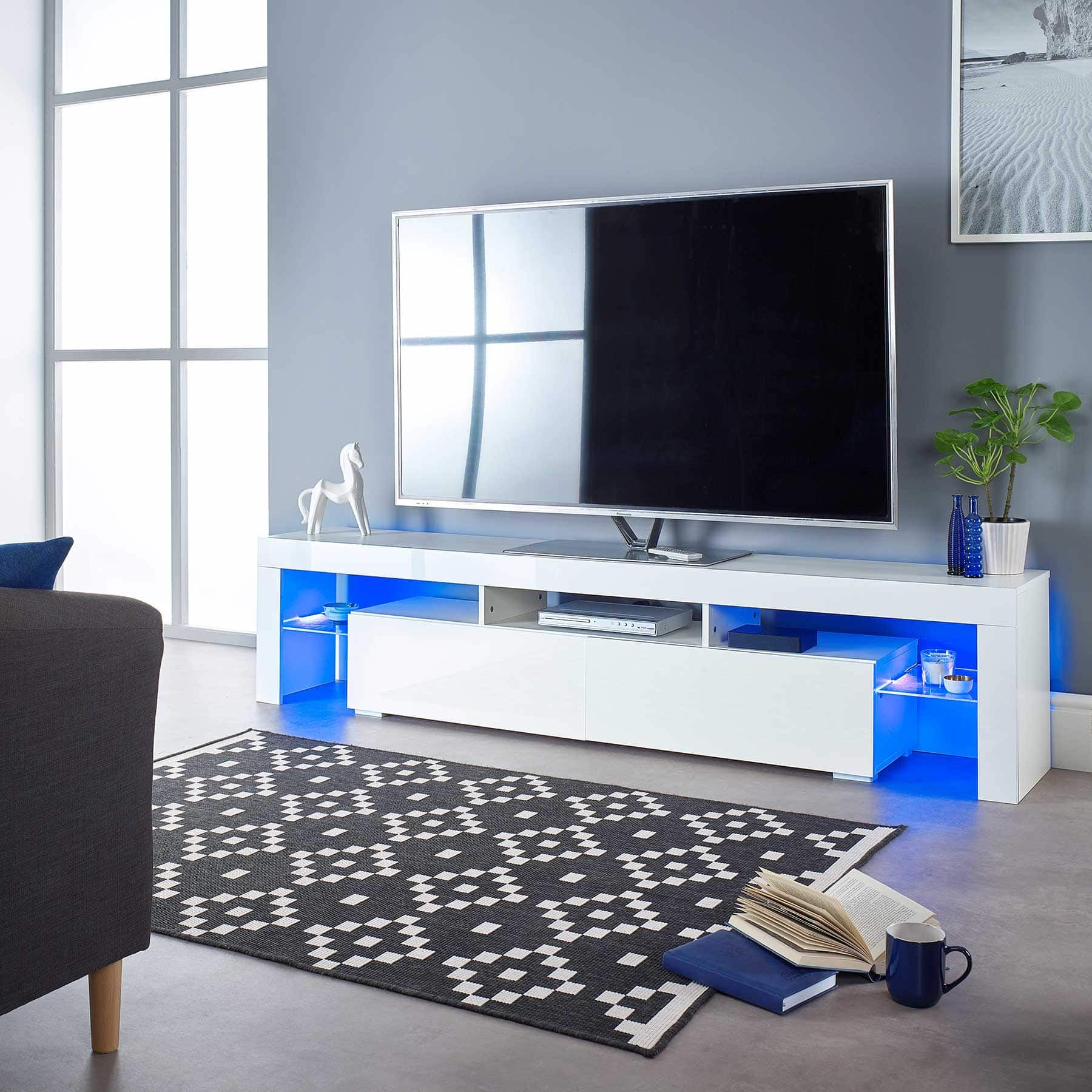Ts1704 Wide 200cm White Tv Cabinet For Up To 80″ Screens | Mmt With Bromley White Wide Tv Stands (Photo 8 of 15)