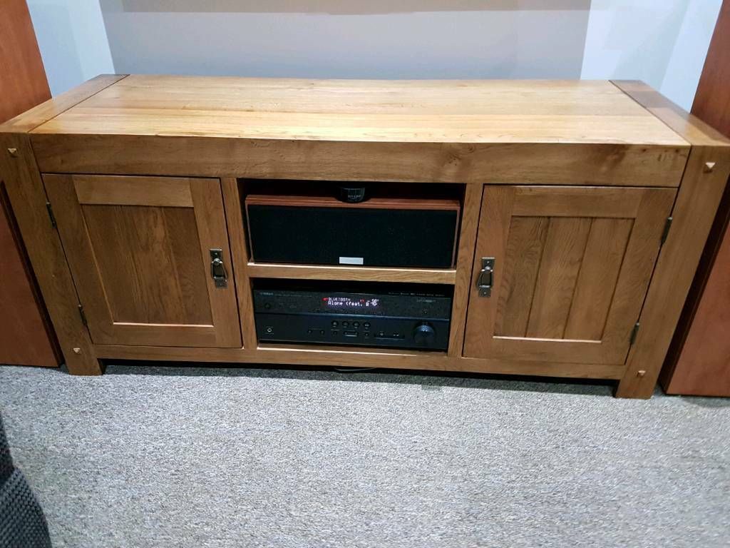 Tv Cabinet Solid Oak With 2 Side Doors With Shelves And Intended For Oak Tv Cabinet With Doors (View 11 of 15)