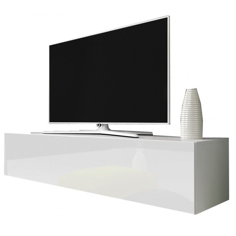 Tv Cabinet With Led Lighting 150 Cm / White + Black High Gloss Pertaining To High Gloss White Tv Cabinets (View 12 of 15)