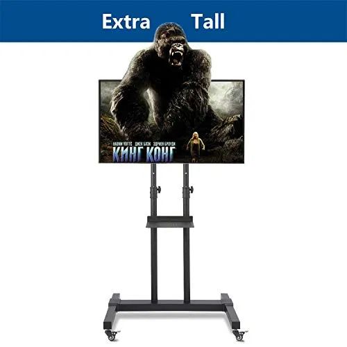 Tv Cart With Tilt Mount And Locking Wheels For Most 37" 80 For Rfiver Modern Tv Stands Rolling Wheels Black Steel Pole (Photo 3 of 15)
