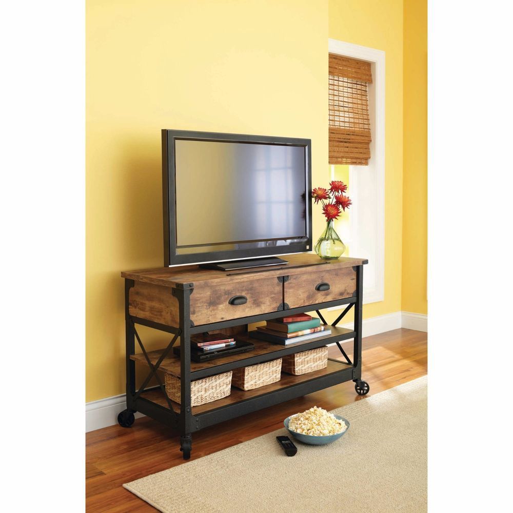 Tv Console Table Stand Wood Wheels Drawer Sofa Storage Pertaining To Wooden Tv Stand With Wheels (View 2 of 15)