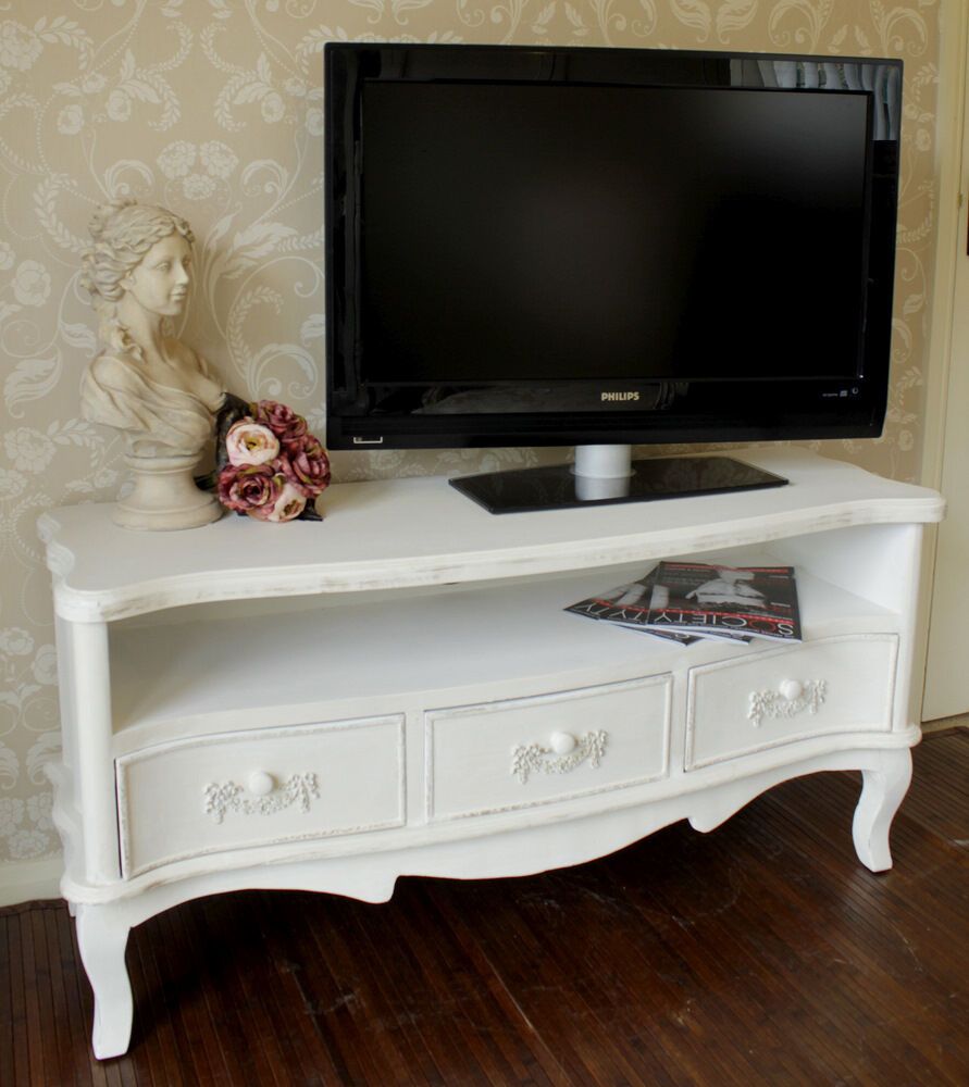 Tv Meuble Blanc Shabby Armoire Chic Television Stand Dvd Pertaining To Shabby Chic Tv Cabinets (View 6 of 15)
