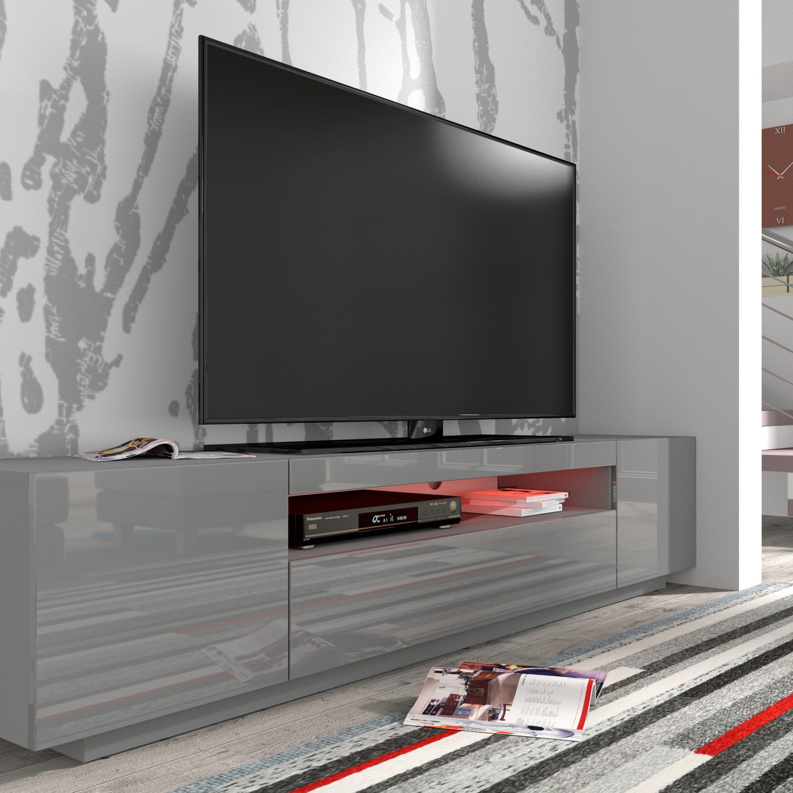 Tv Stand 200 Unit Cabinet Hight Gloss White Black Grey Led Inside Red Gloss Tv Cabinet (View 10 of 15)