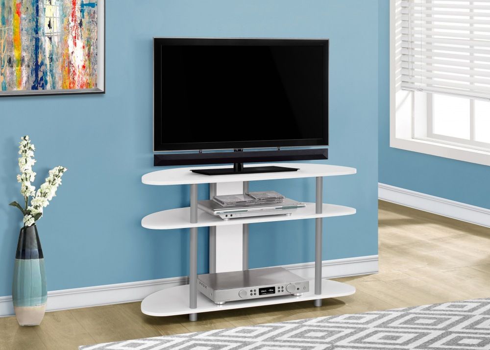 Tv Stand – 38"l / White With Silver Accent (View 9 of 15)