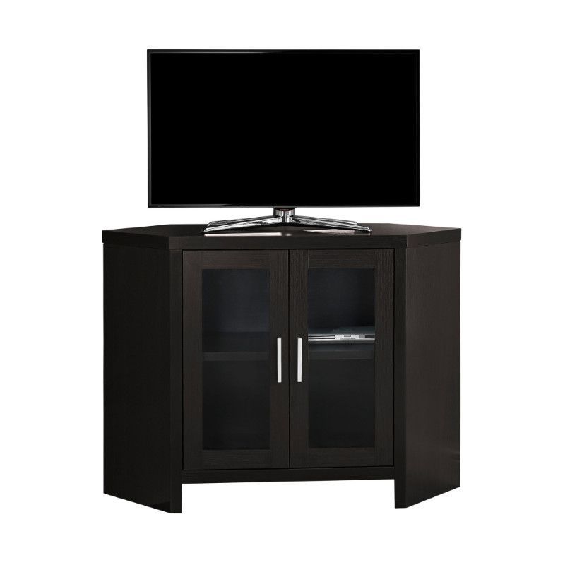 Tv Stand – 42"l / Cappuccino Corner With Glass Doors Within Corner Tv Cabinets With Glass Doors (View 7 of 15)