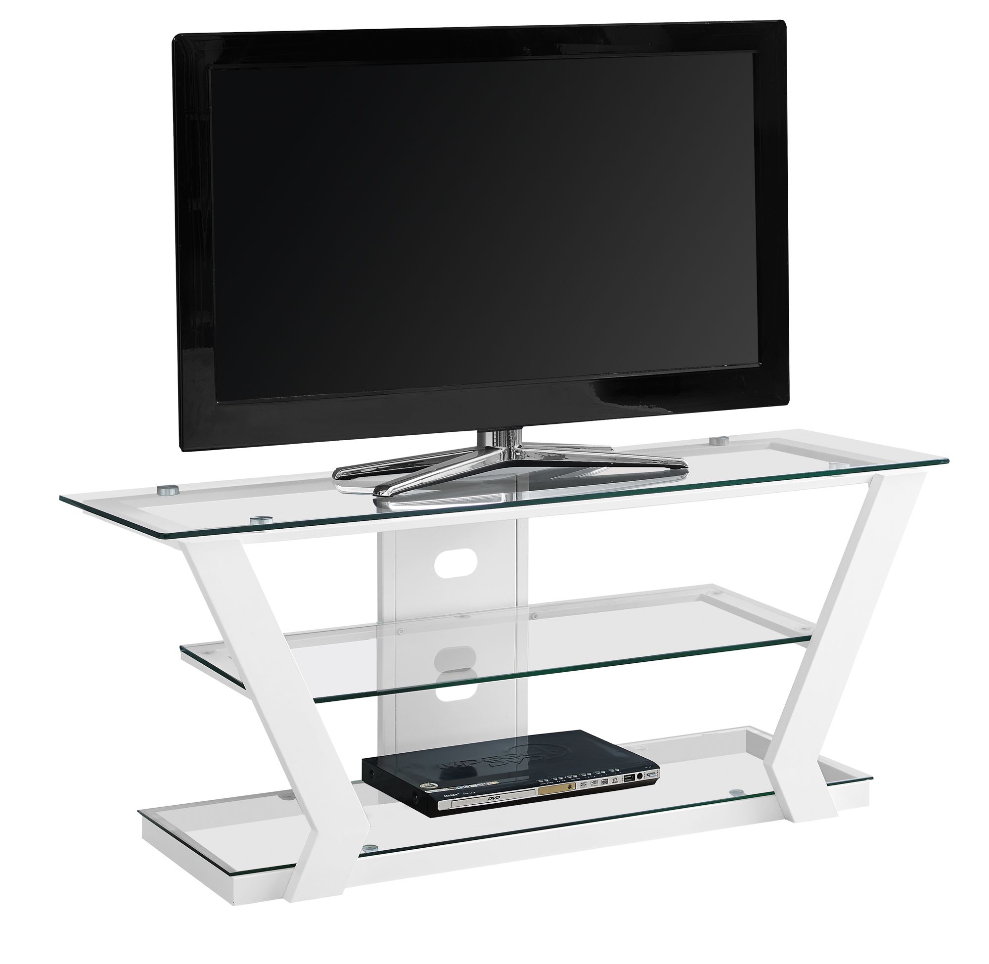 Tv Stand – 48"l / White Metal With Tempered Glass Throughout Glass Tv Stands (View 8 of 15)