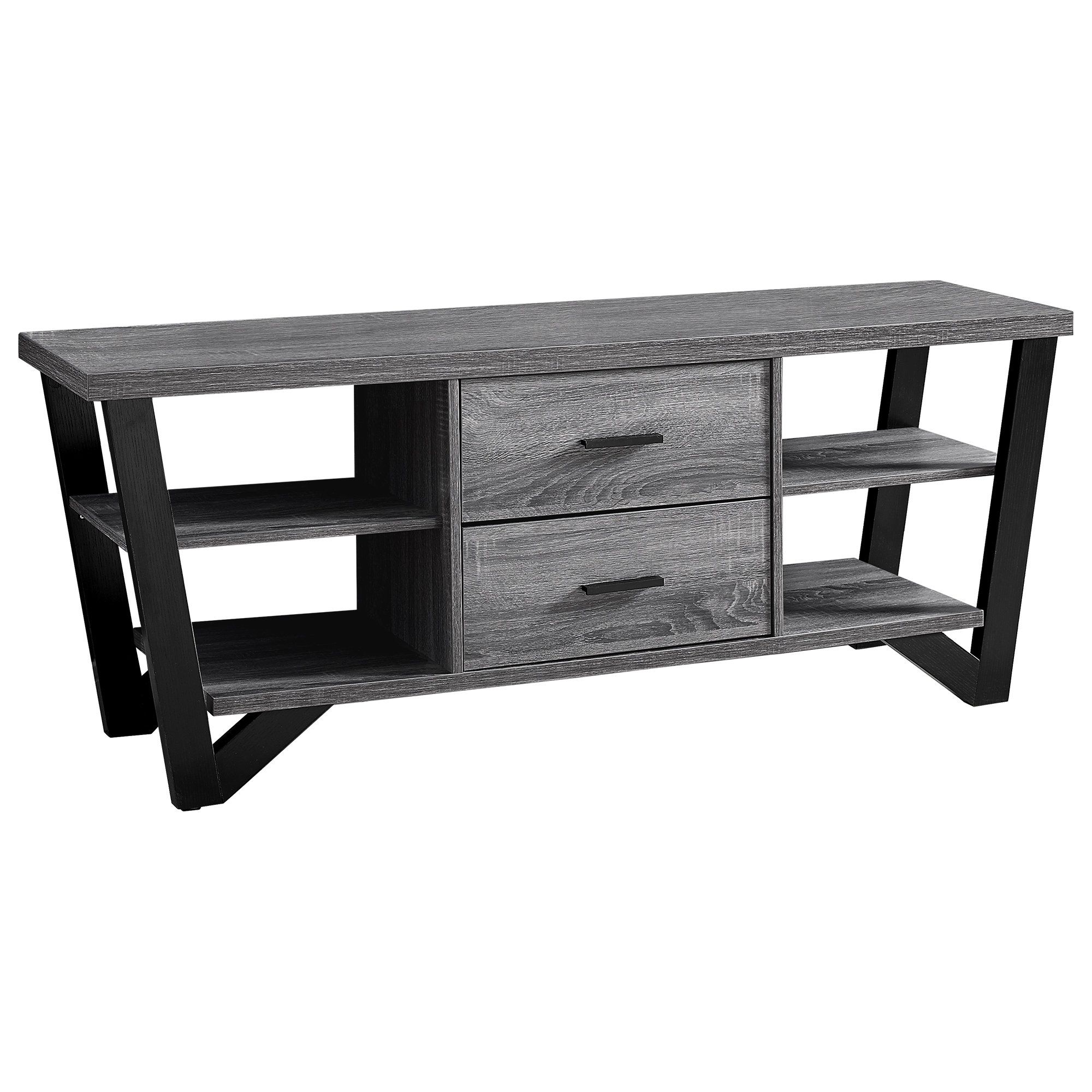 Tv Stand – 60"l / Grey Black With 2 Storage Drawers Regarding Black Tv Cabinets With Drawers (View 8 of 15)