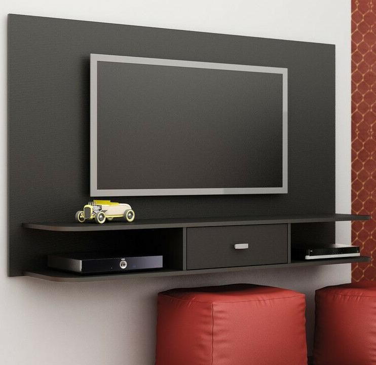 Tv Stand Black Floating Shelf Wall Mounted Unit Pertaining To Wall Mounted Tv Stand With Shelves (View 5 of 15)