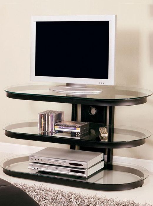 Tv Stand – Black Metal With Glass – Affordable Portables In Tabletop Tv Stands Base With Black Metal Tv Mount (Photo 1 of 15)