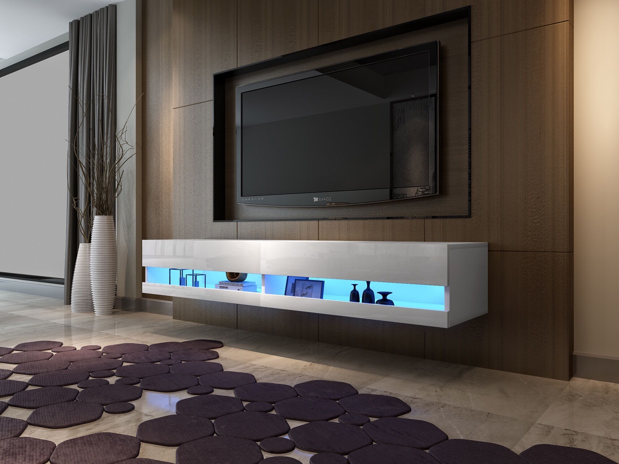 Tv Stand Cabinet 180cm High Gloss Led Lights Floating Wall Inside Tv Cabinet Gloss (View 15 of 15)