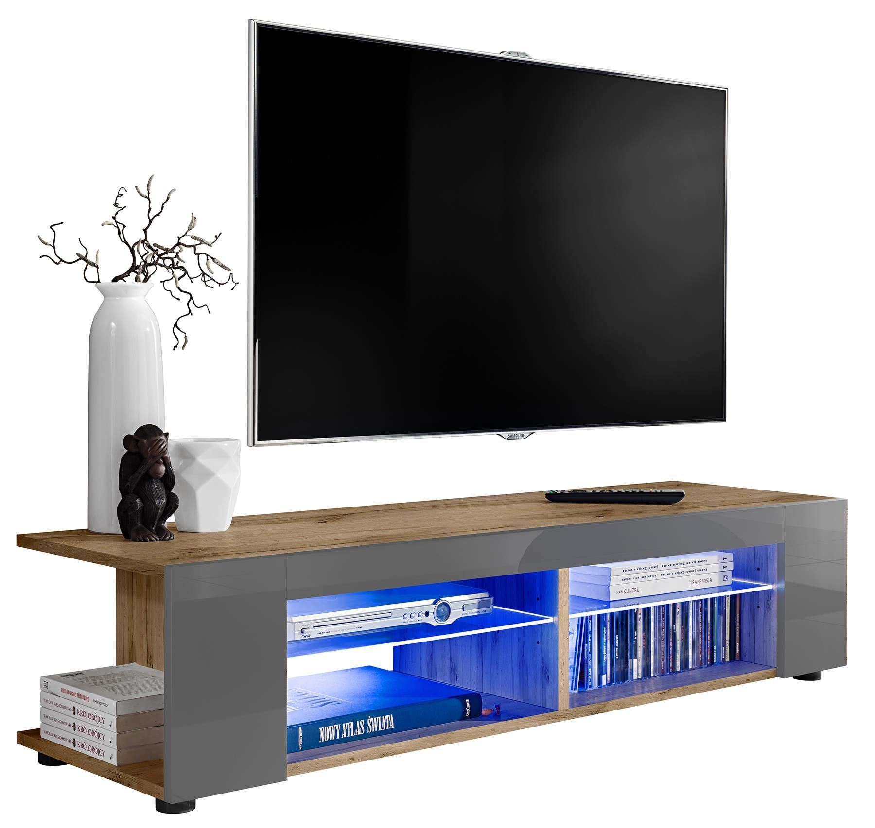 Tv Stand Cabinet Led Shelf Entertainment Media Center Throughout Zimtown Modern Tv Stands High Gloss Media Console Cabinet With Led Shelf And Drawers (View 4 of 15)