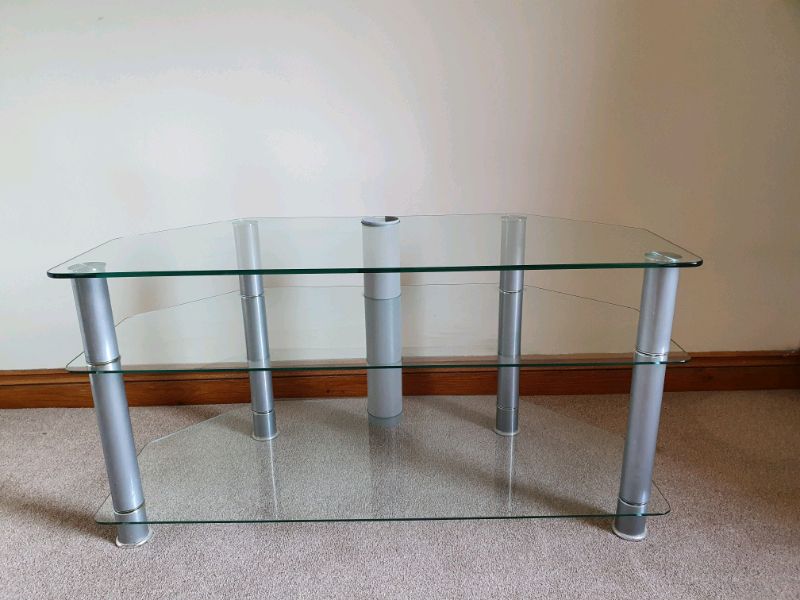 Tv Stand. Clear Glass. W 100cm H 51cm D 46cm (View 12 of 15)
