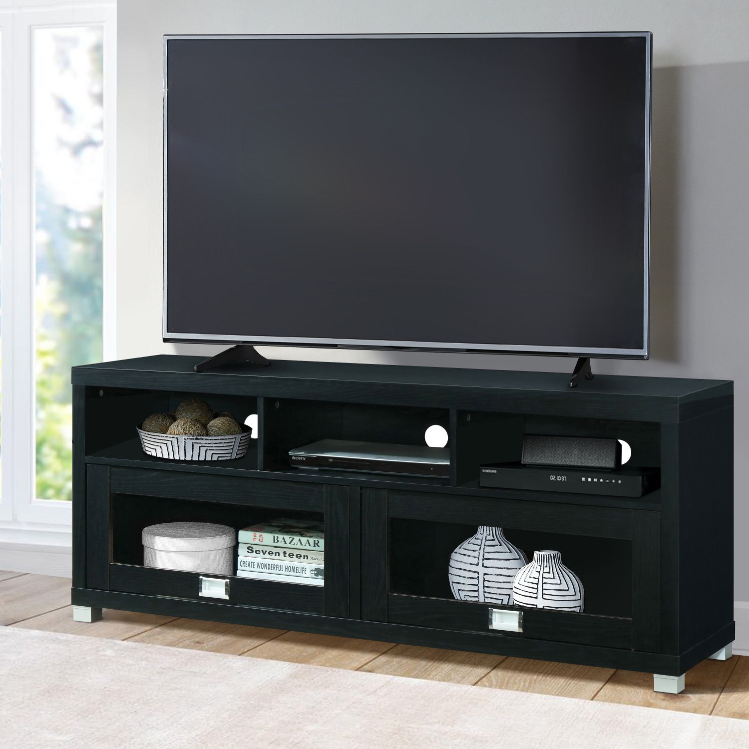 Tv Stand Entertainment Table Wood Finish Furniture 58 Inch Regarding Chrissy Tv Stands For Tvs Up To 75&quot; (Photo 2 of 15)