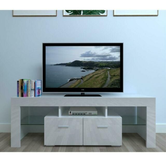 Tv Stand High Gloss White Cabinet Console Furniture W/led Intended For High Gloss White Tv Cabinets (Photo 8 of 15)