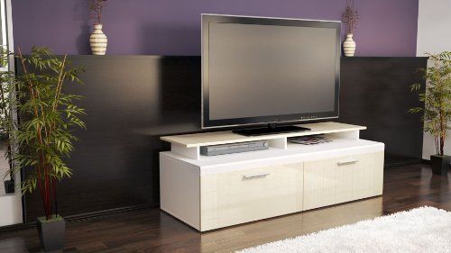 Tv Stand Unit Atlanta, Carcass In White Matt / Front In In Cream High Gloss Tv Cabinet (Photo 9 of 15)