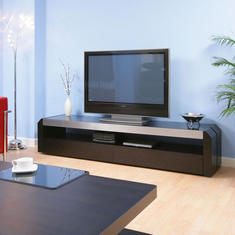 Tv/television Cabinet/cabinets/entertainment Unit Black Regarding Extra Long Tv Units (View 6 of 15)