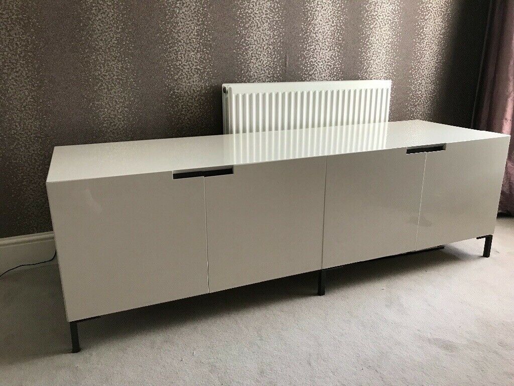 Tv Unit – High Gloss White With Glass Shelves. 1800mm Long With Gloss White Tv Unit With Drawers (Photo 13 of 15)