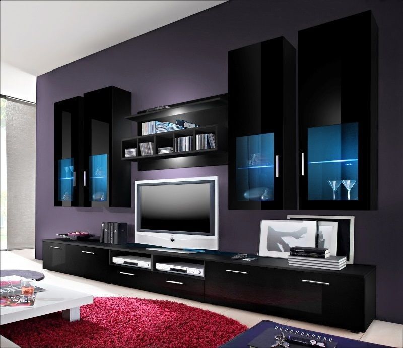 Tv Wall Units "black Gloss Collection " | Black Furniture For Black Gloss Tv Wall Unit (Photo 9 of 15)