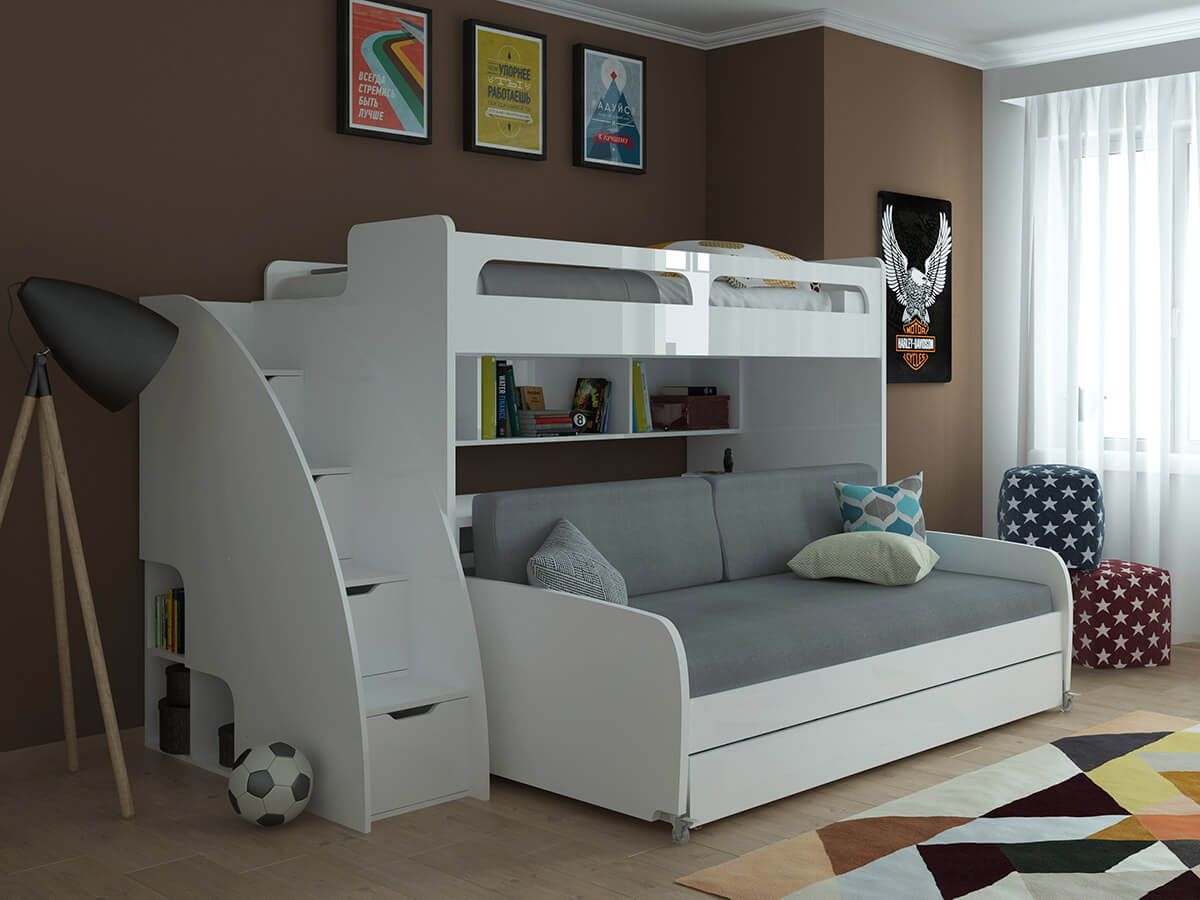 Twin Over Twin Xl Bunk Bed With Sofa, Desk And Trundle Bel Within Twin Nancy Sectional Sofa Beds With Storage (Photo 5 of 15)