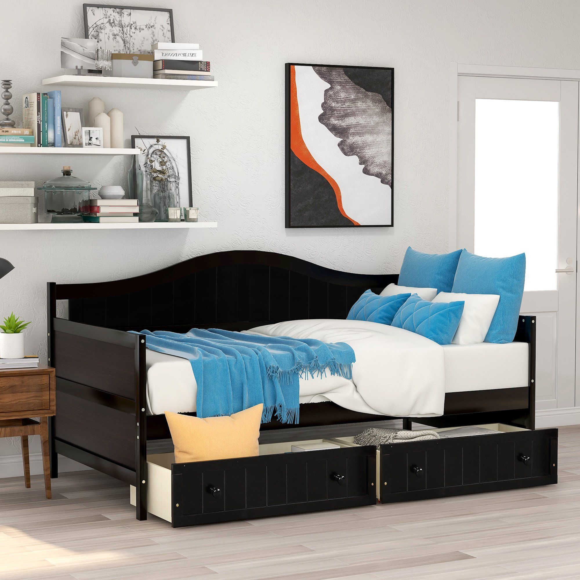 Twin Wooden Daybed With 2 Drawers, Sofa Bed For Bedroom For Twin Nancy Sectional Sofa Beds With Storage (View 2 of 15)