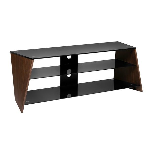 Twisted Wood Tv Stand, Black Tempered Glass, Walnut Veneer For Wood Tv Stand With Glass Top (View 8 of 15)