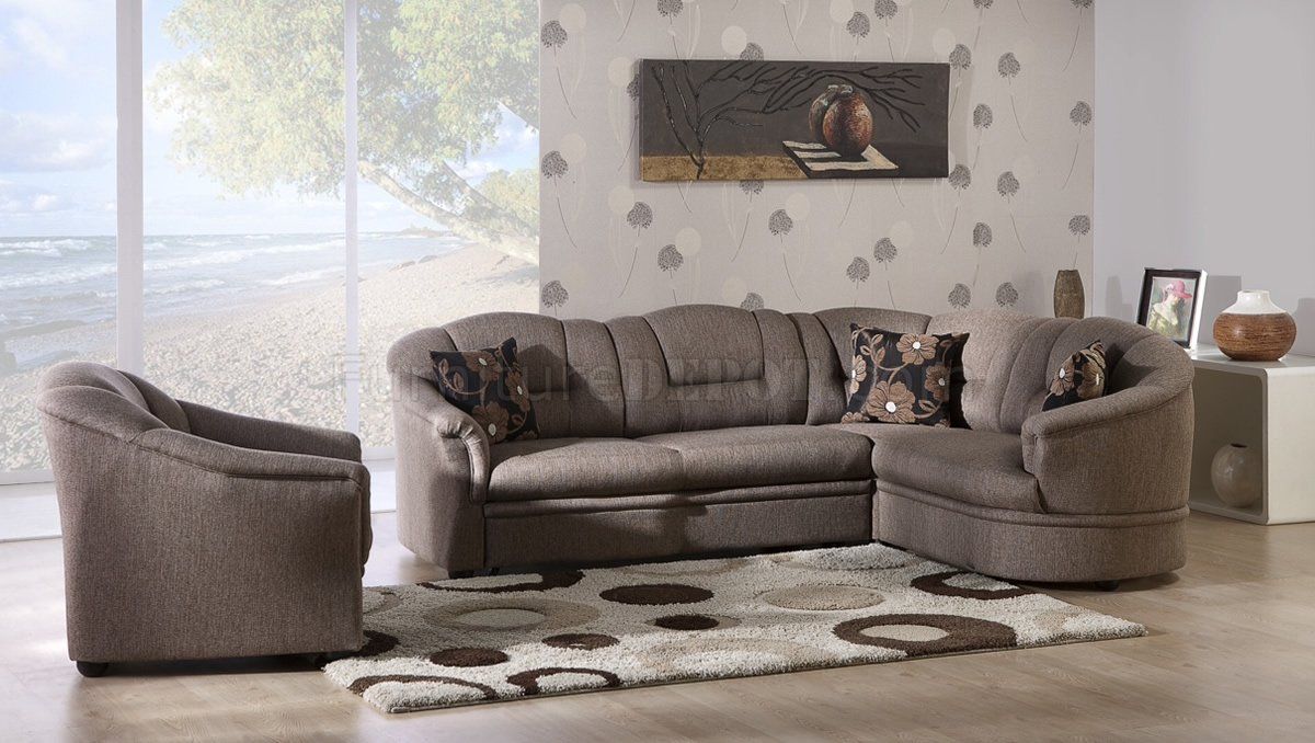 Two Tone Brown Fabric Convertible Sectional Sofa Bed W/storage Regarding Prato Storage Sectional Futon Sofas (View 5 of 15)
