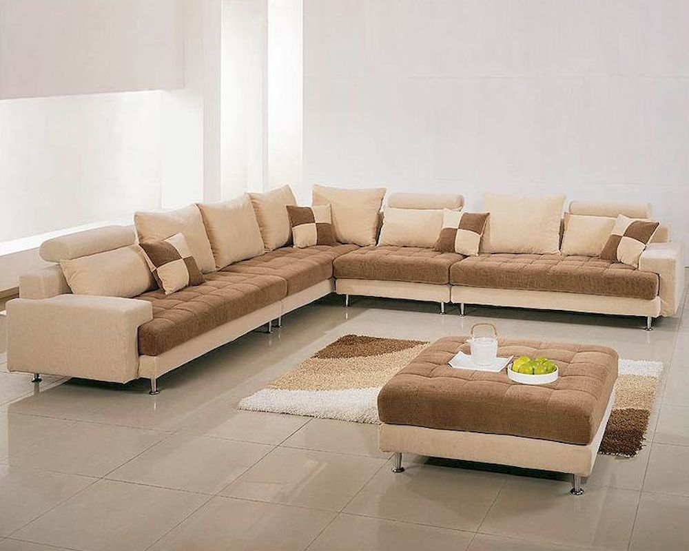 Two Tone Fabric Contemporary Sectional Sofa Set 44lg60b With Mireille Modern And Contemporary Fabric Upholstered Sectional Sofas (View 2 of 15)