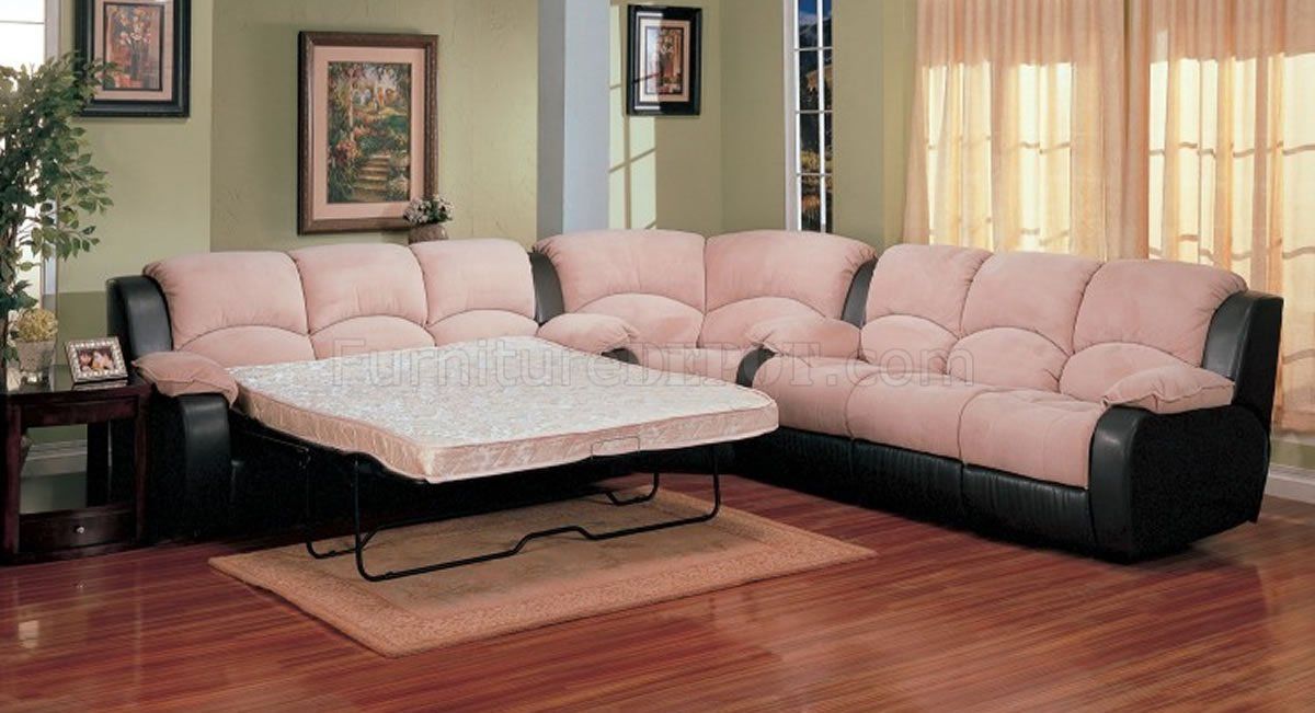 Two Tone Suede Soft Microfiber Modern Sectional Sofa W/sleeper Intended For 3pc Ledgemere Modern Sectional Sofas (Photo 12 of 15)