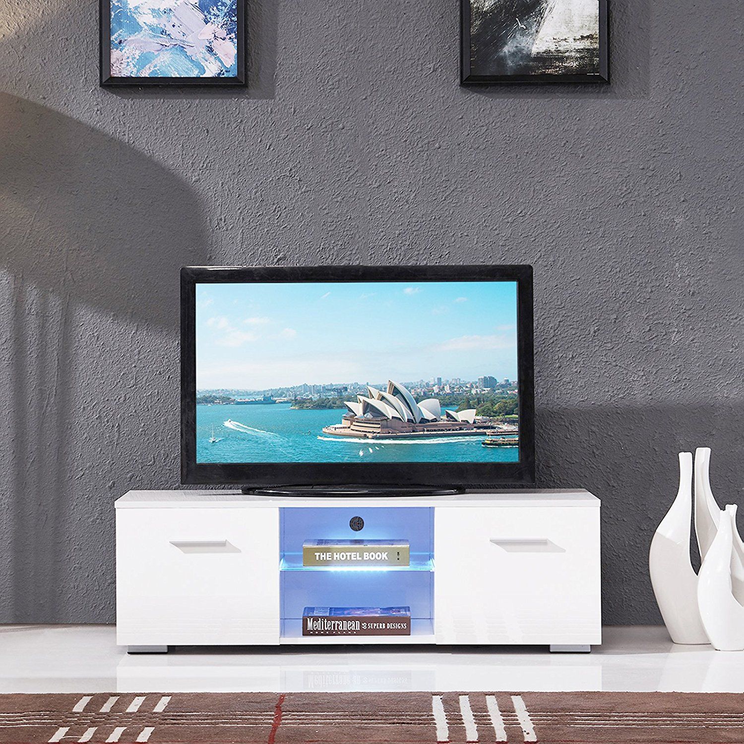 Uenjoy White Tv Entertainment Center Console Furniture Regarding White Tv Stands (Photo 3 of 15)