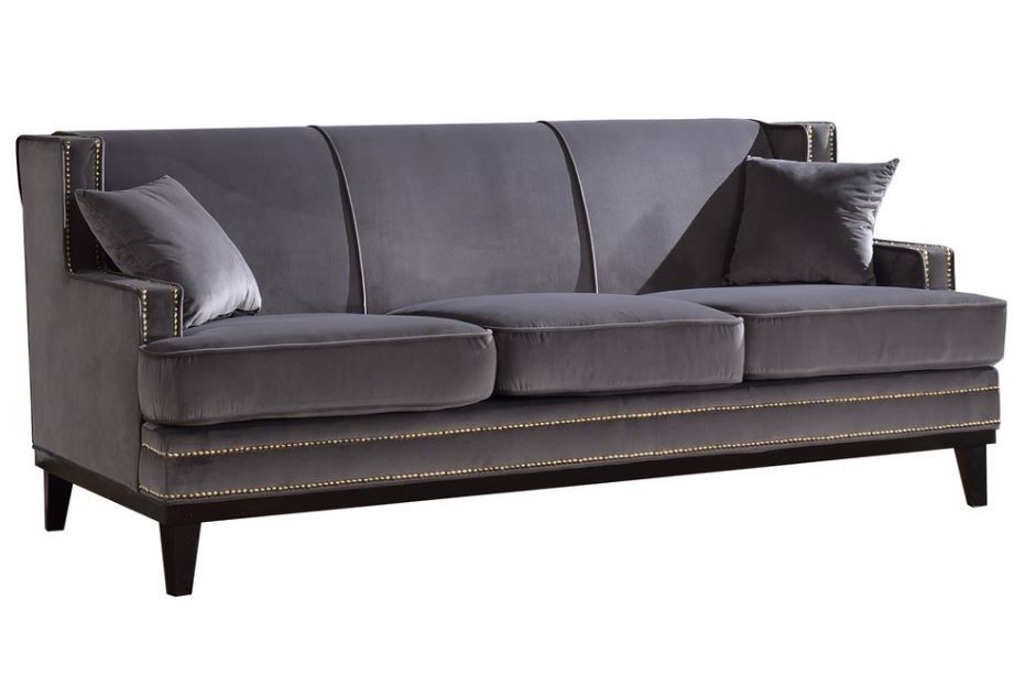 Ugenia Velvet Sofa With Nailhead Trim In Grey From Divano Throughout Radcliff Nailhead Trim Sectional Sofas Gray (Photo 11 of 15)