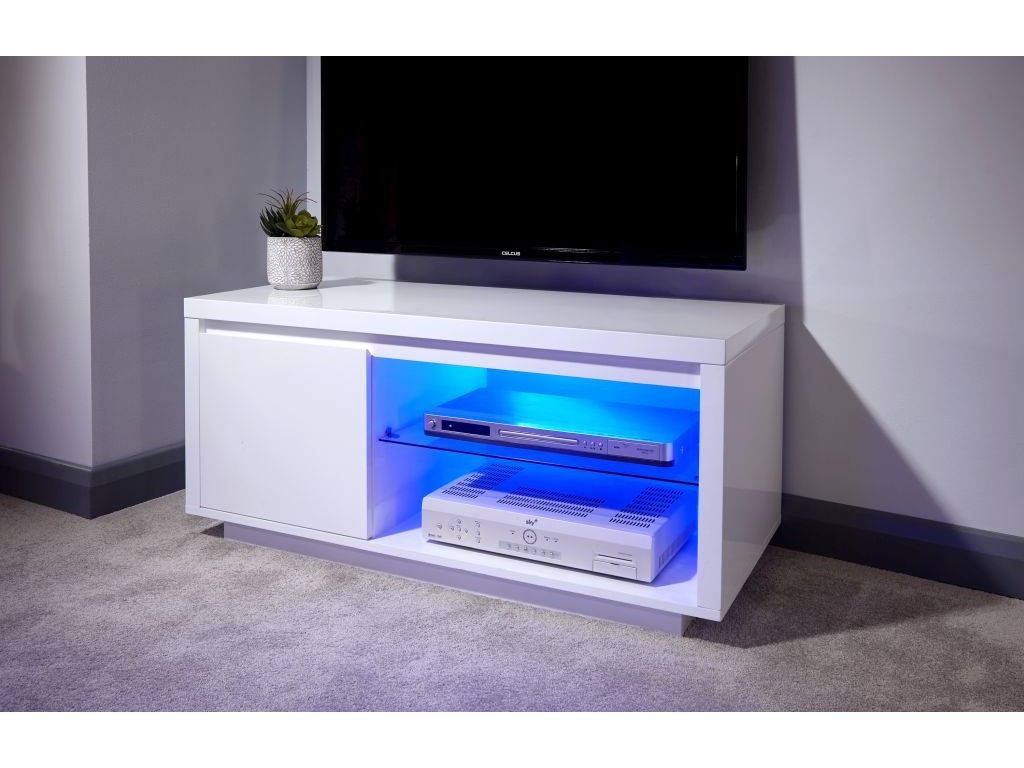 Ultra Modern White High Gloss Polar Led Living Room Tv Unit In Tv Unit 100cm (Photo 11 of 15)