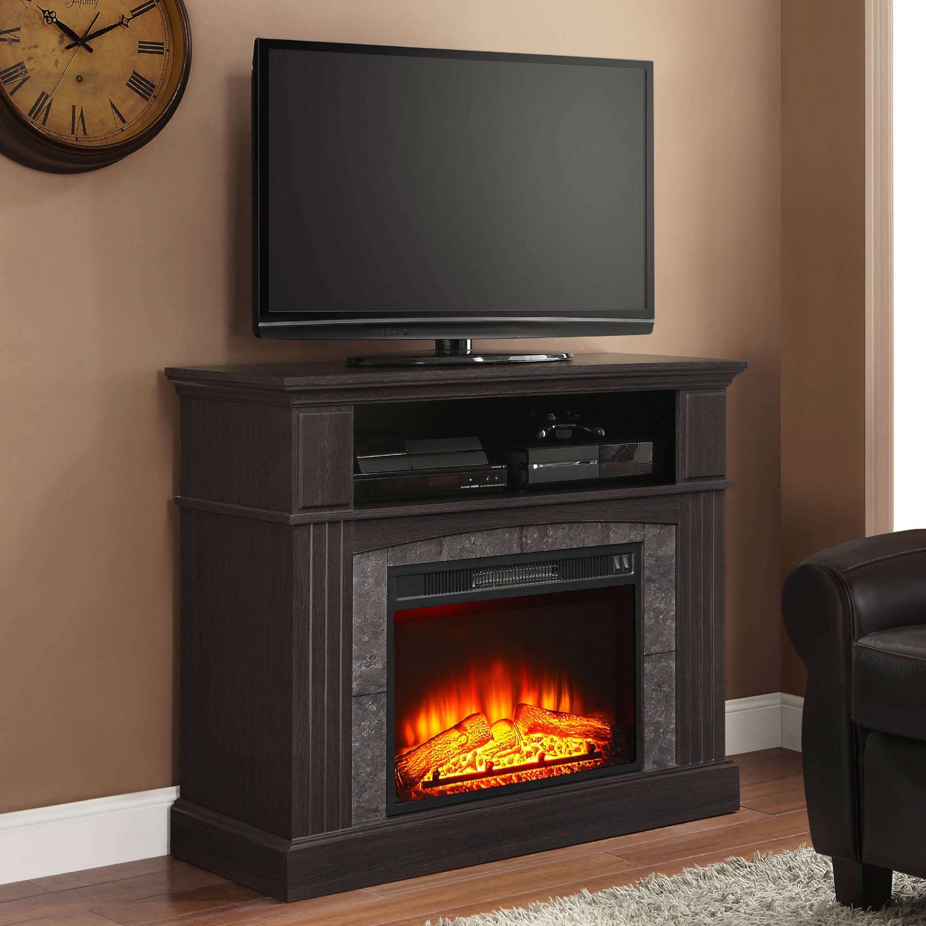 Unique Whalen Media Fireplace Console | Ch20 Webmaster In Whalen Shelf Tv Stands With Floater Mount In Weathered Dark Pine Finish (Photo 14 of 15)