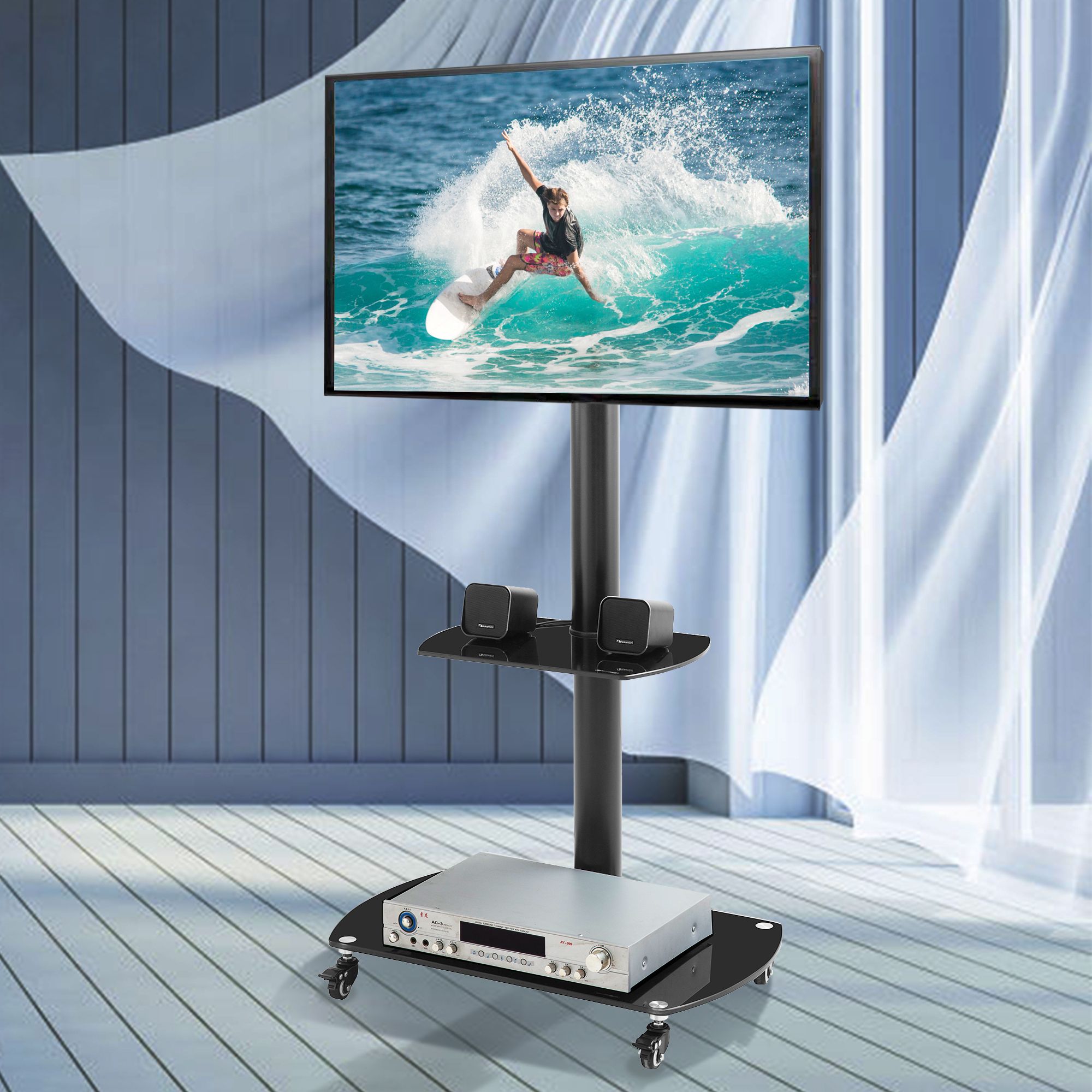 Universal Tv Stand, Height And Angle Adjustable Tv Stand Inside Universal Flat Screen Tv Stands (View 2 of 15)