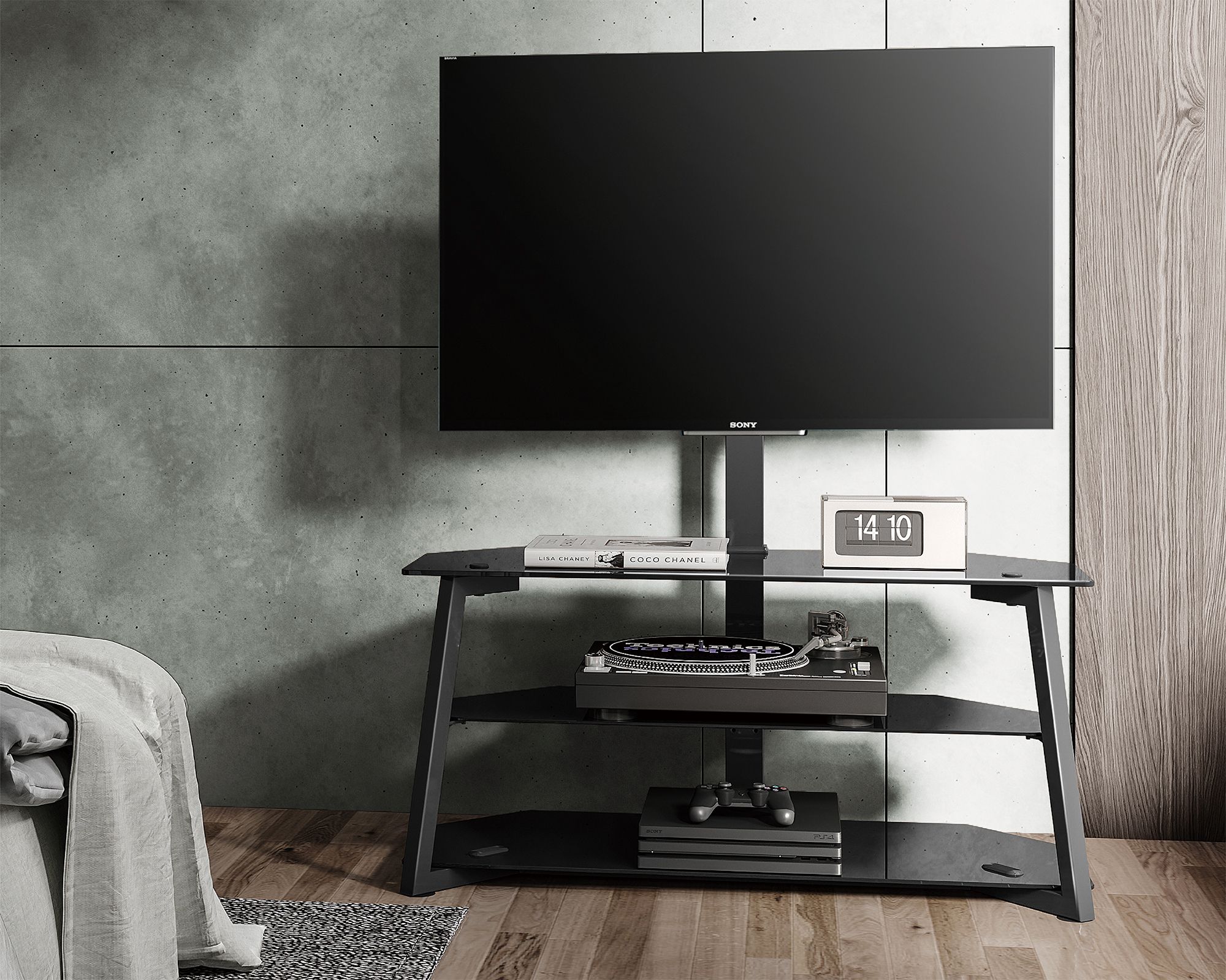 Universal Tv Stand With Mount For Modern Floor Corner Regarding Rfiver Modern Black Floor Tv Stands (View 14 of 15)