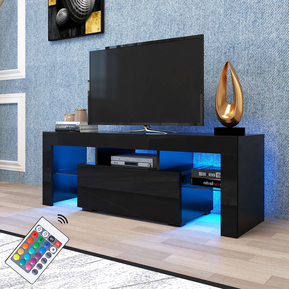 Urhomepro Modern Black Tv Stand Cabinet With 12 Colors Rgb In Stylish Tv Cabinets (View 4 of 15)
