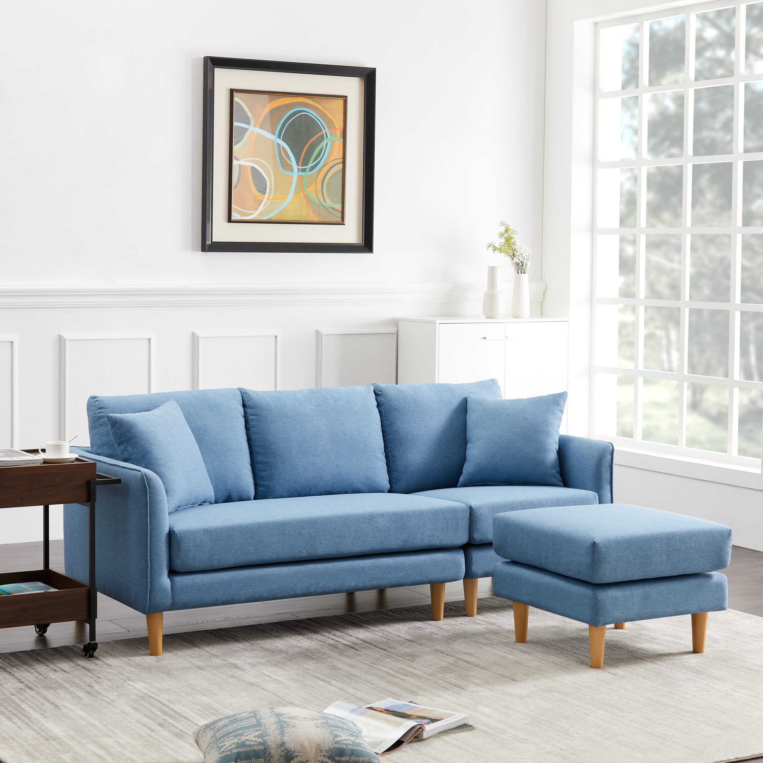 Urhomepro Reversible Sectional Sofa Couch, Modern 3 Seat Pertaining To Dove Mid Century Sectional Sofas Dark Blue (View 7 of 15)