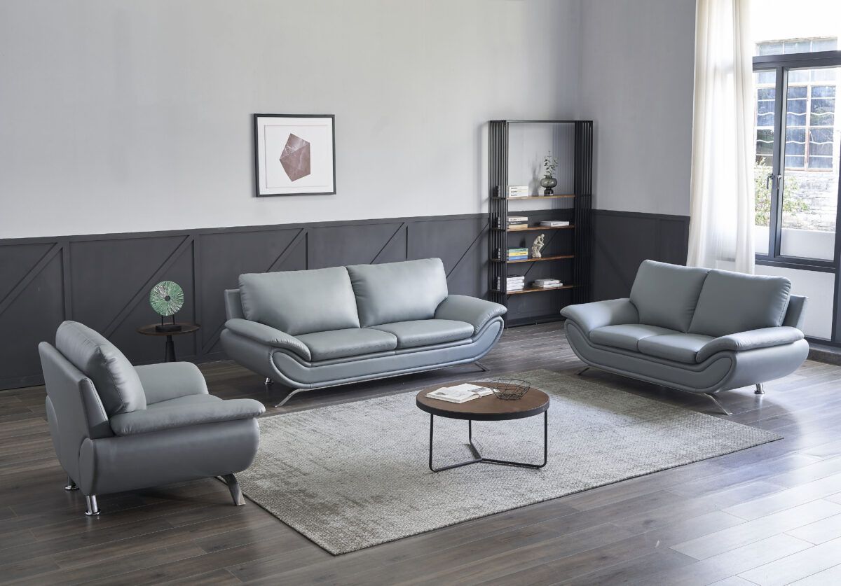 V Dallas Modern Leather Sofa Set (grey) | Matisseco Throughout Ludovic Contemporary Sofas Light Gray (View 5 of 15)
