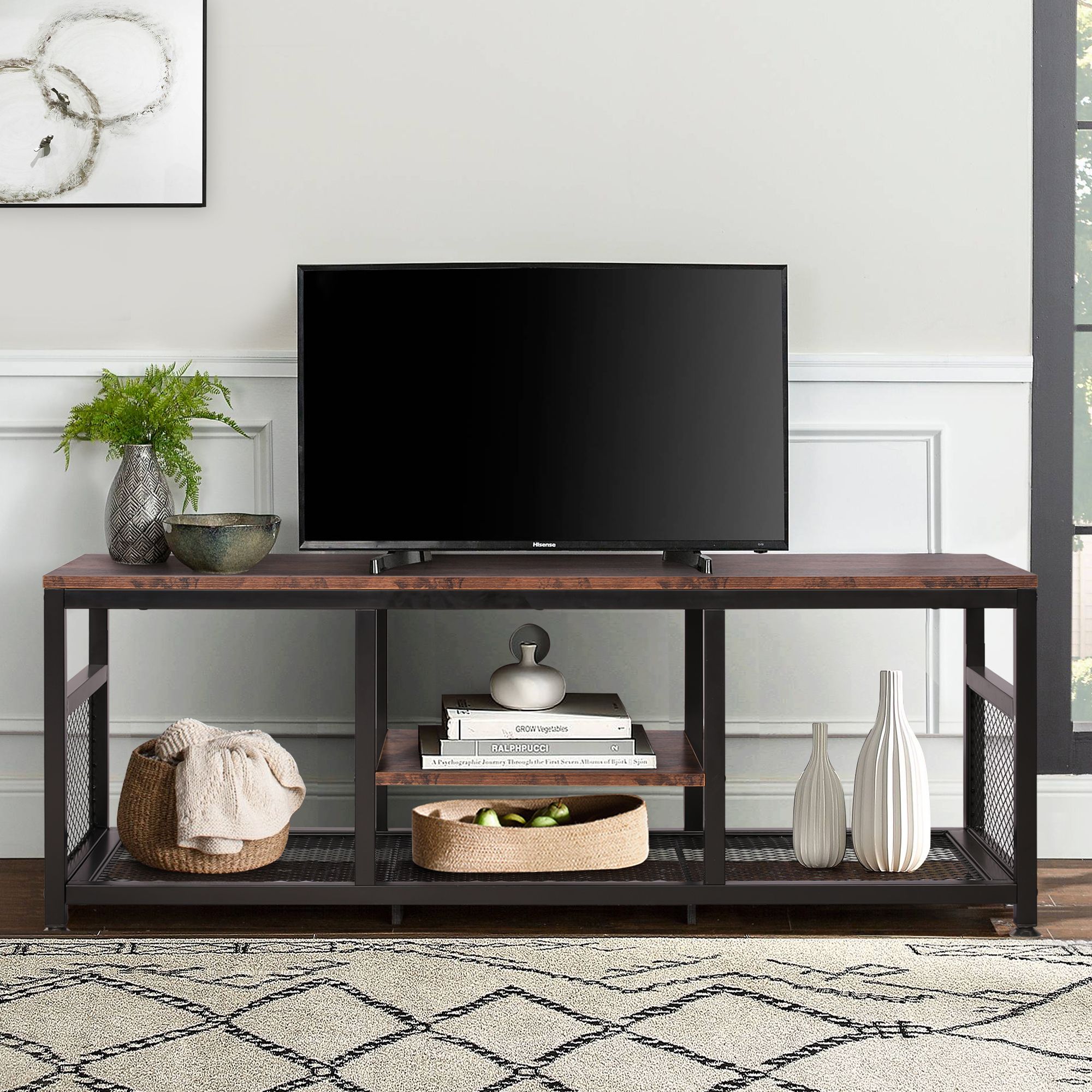 Vecelo Industrial Style 50 Tv Stand And Entertainment With Harveys Wooden Tv Stands (View 2 of 15)