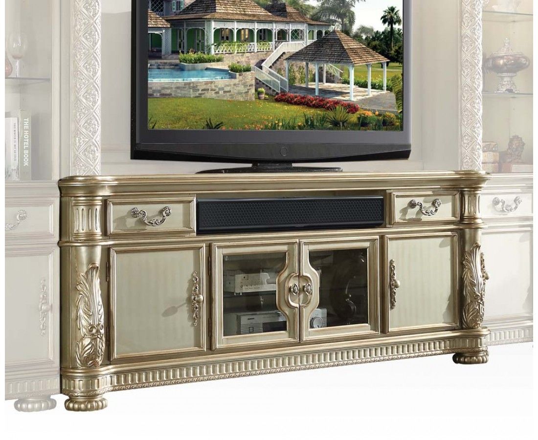 Vendome Ii Ornate 80" Grand Tv Stand In Traditional Gold Within Gold Tv Stands (View 5 of 15)