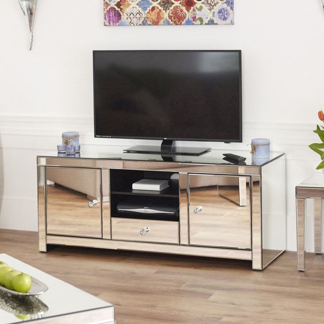 Venetian Mirrored Widescreen Tv Unit – Contemporary – Tv Pertaining To Widescreen Tv Stands (Photo 7 of 15)