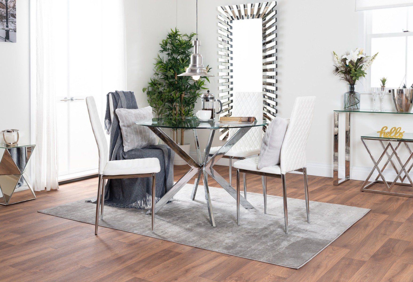 Venice Glass Chrome Table & 4 Milan Chairs | Furniturebox For Milan Glass Tv Stands (Photo 14 of 15)