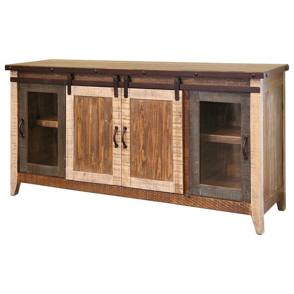 Vfm Signature 900 Antique Rustic 70" Tv Stand With Sliding With Robinson Rustic Farmhouse Sliding Barn Door Corner Tv Stands (View 11 of 15)