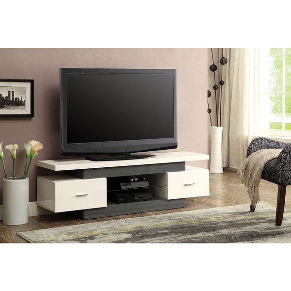 Vicente White And Grey Tv Stand – Free Shipping Today In Lucas Extra Wide Tv Unit Grey Stands (View 12 of 15)
