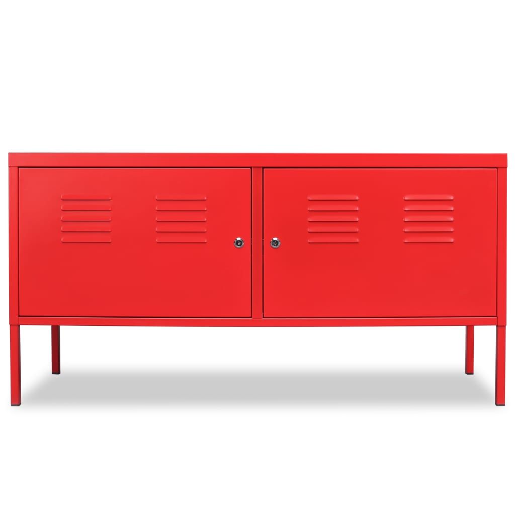 Vidaxl Tv Stand Steel Red Entertainment Unit Side Cabinet Regarding Red Tv Units (View 4 of 15)