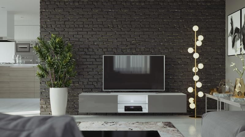 Vigo Glass Tv Stand White/slate Grey Mirror Gloss Floating Throughout Floating Glass Tv Stands (View 9 of 15)