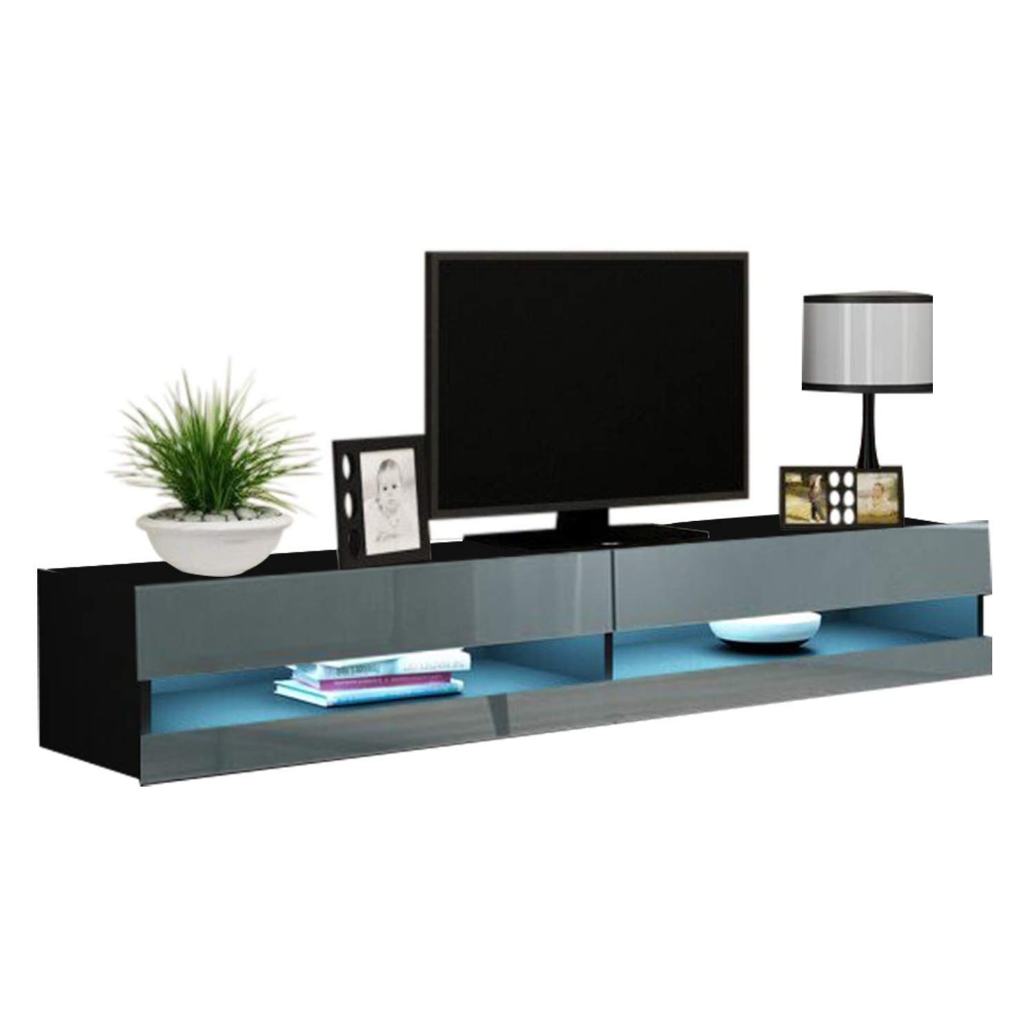 Vigo New 180 Led Wall Mounted 71" Floating Tv Stand, Black With Regard To 57'' Led Tv Stands Cabinet (View 14 of 15)