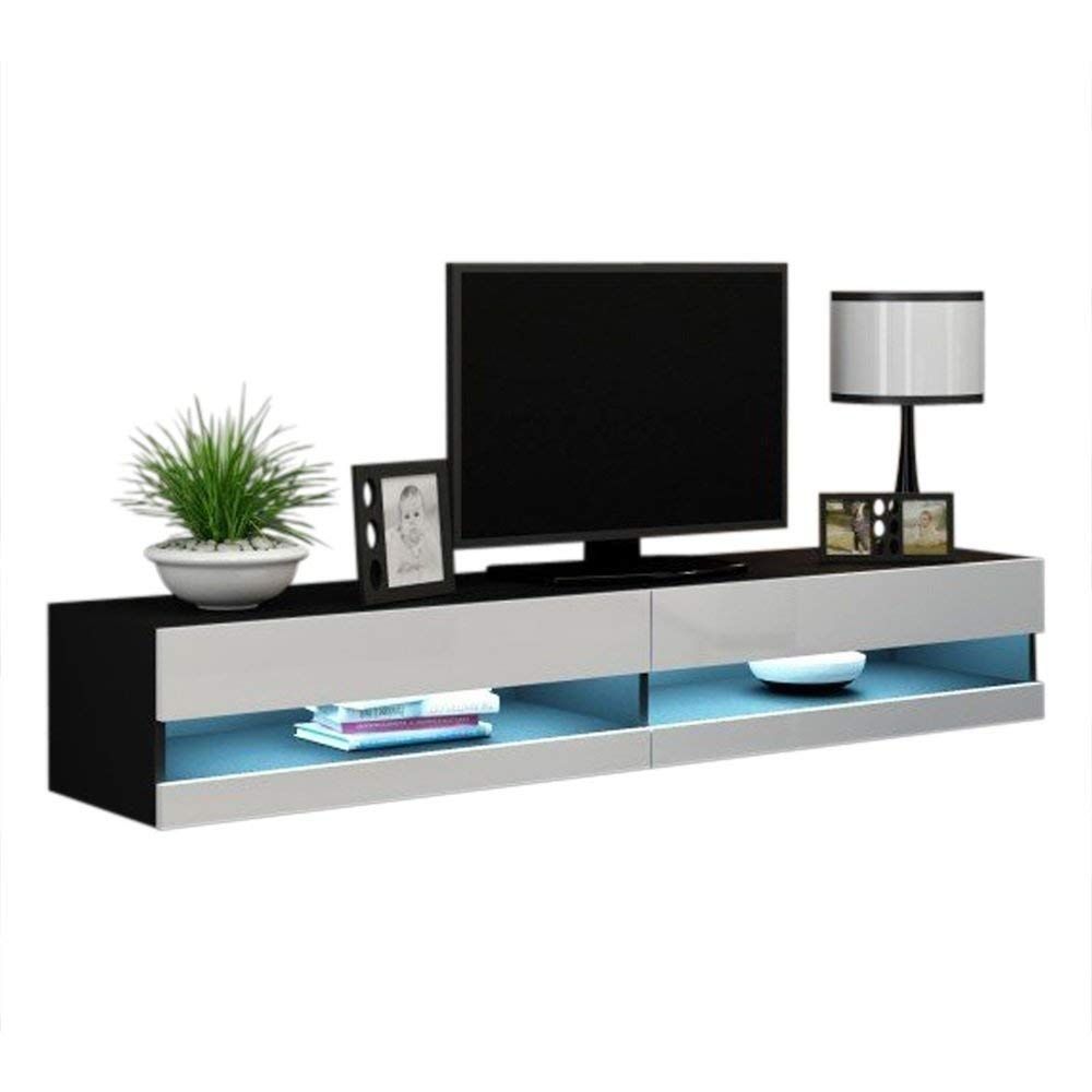 Vigo New 180 Led Wall Mounted 71" Floating Tv Stand, Black With Regard To Off Wall Tv Stands (View 9 of 15)