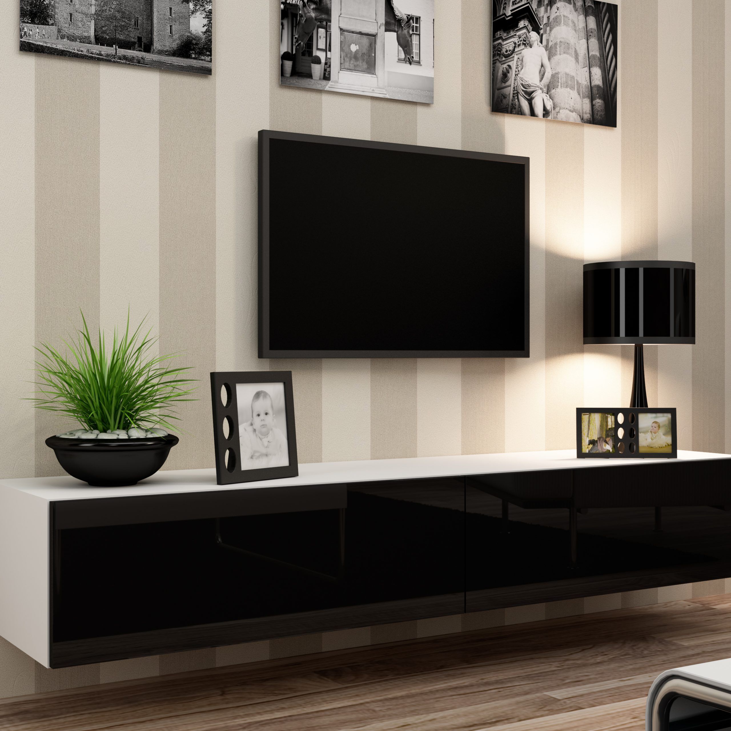 Vigo White/ Black Floating Modern 71" High Gloss Tv Stand Regarding White And Black Tv Stands (View 1 of 15)